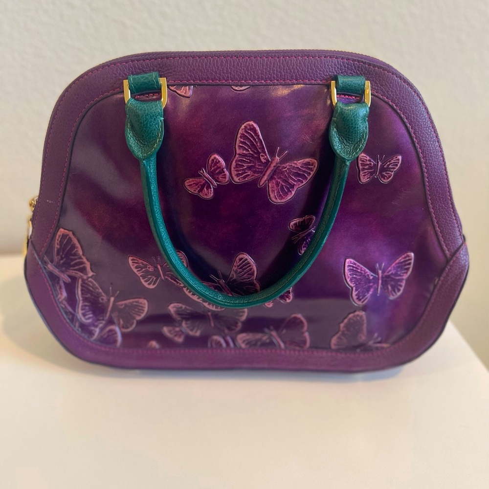 Mario Hernandez Signature Butterfly Embossed Purple Leather Hand Bag💜